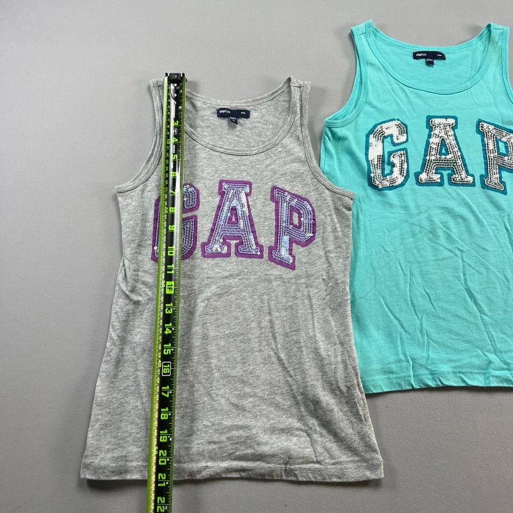 Set Of 2 Gap Tank Top Girls L 10 Multicolor Embellished Sequin Logo Wide Strap